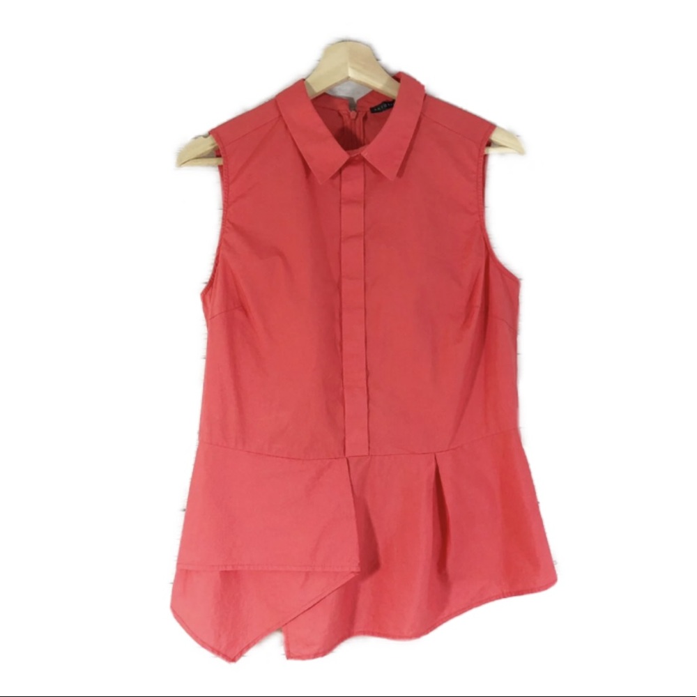 Antonio Melani Asymmetrical Hem Top Pleated Sleeveless Orange Sz M